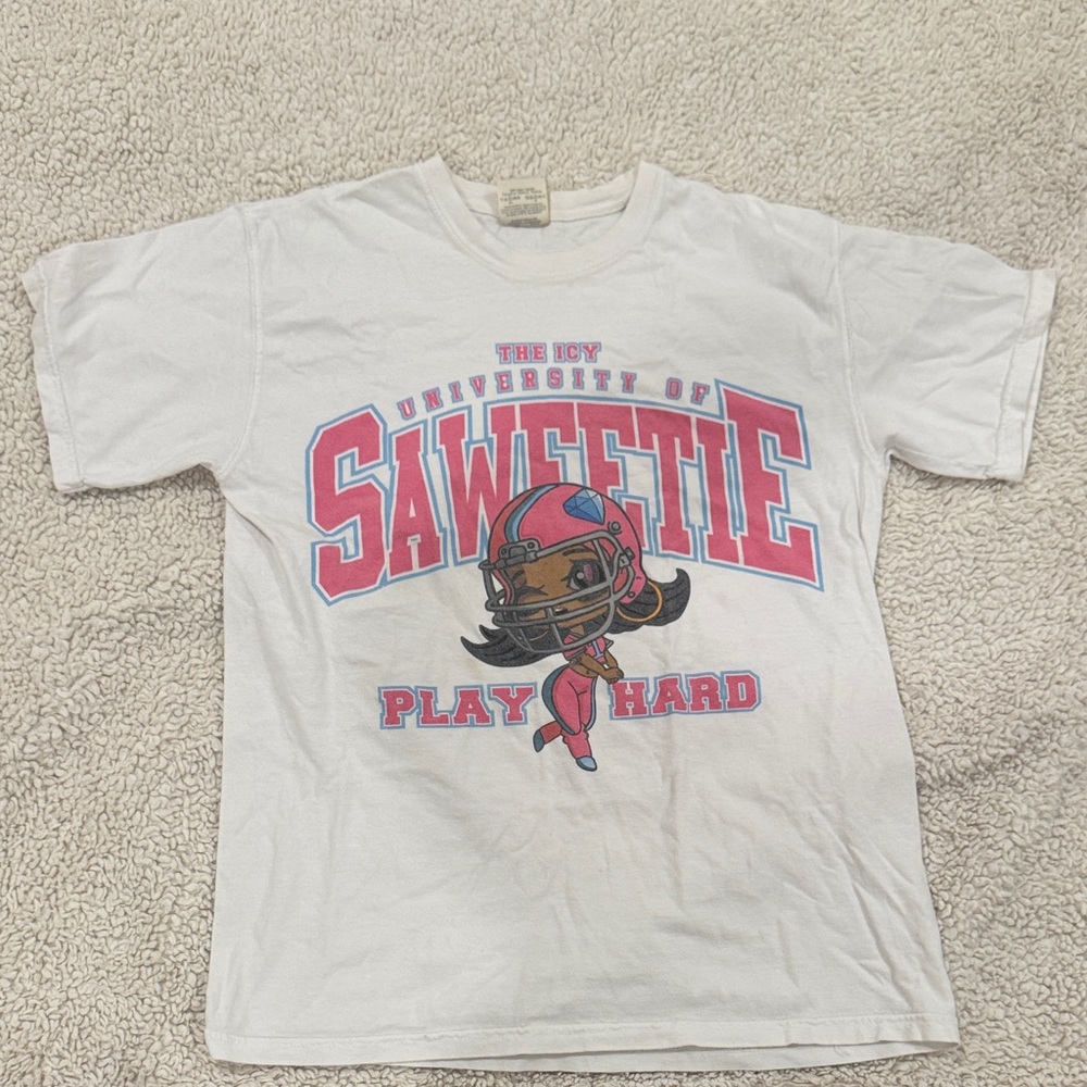 Women's White and Pink Graphic Tee